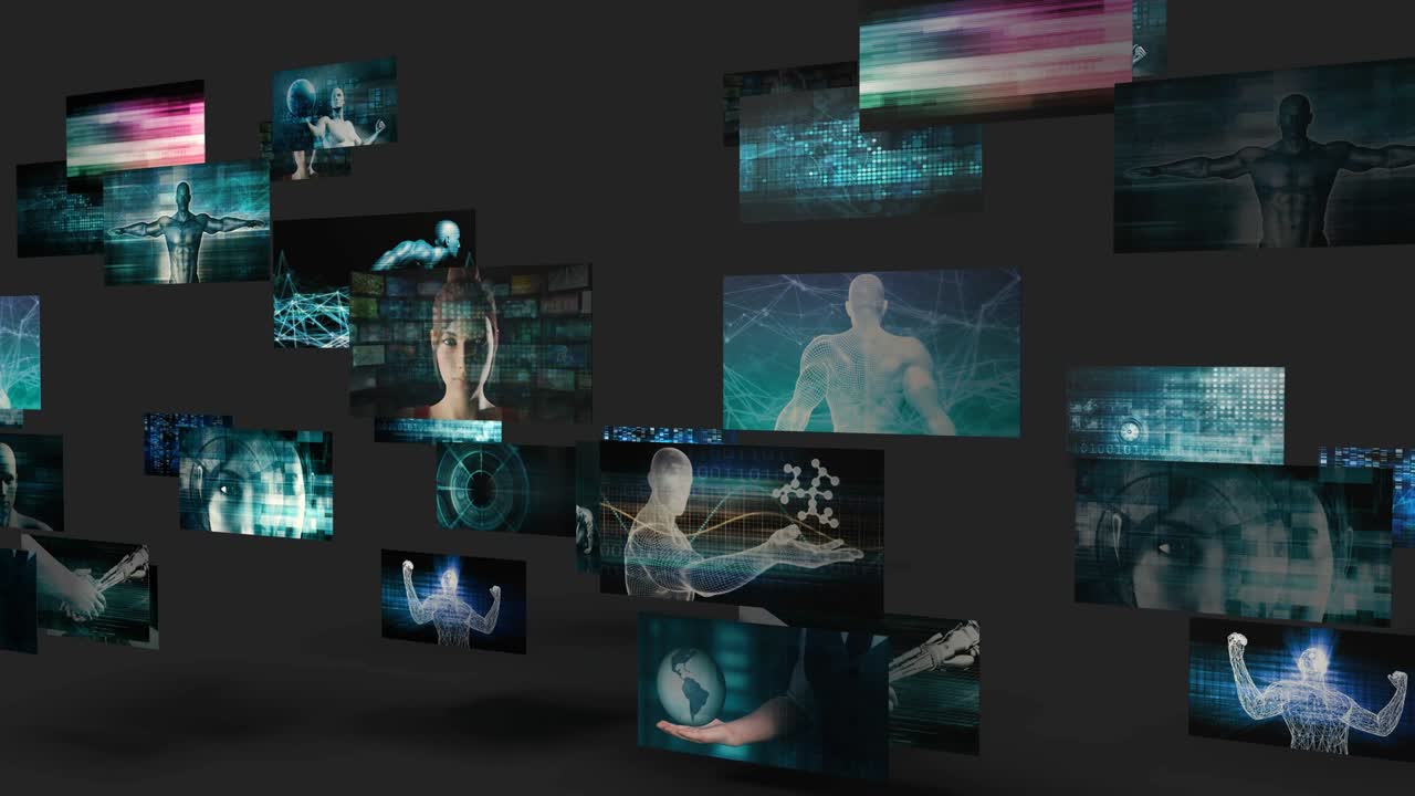 Media Technologies Concept as a Video Wall Background