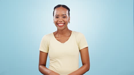 Gesicht,-Glückliche-Schwarze-Frau-Und-Lachen-Im-Studio