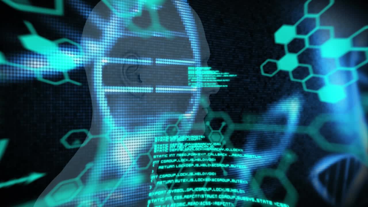Animation of scientific data processing with dna strand spinning