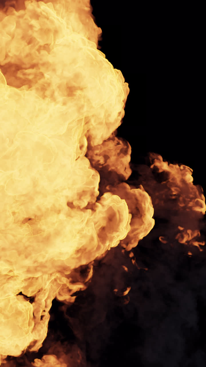 Large Fire Explosion Bursting on Black Background