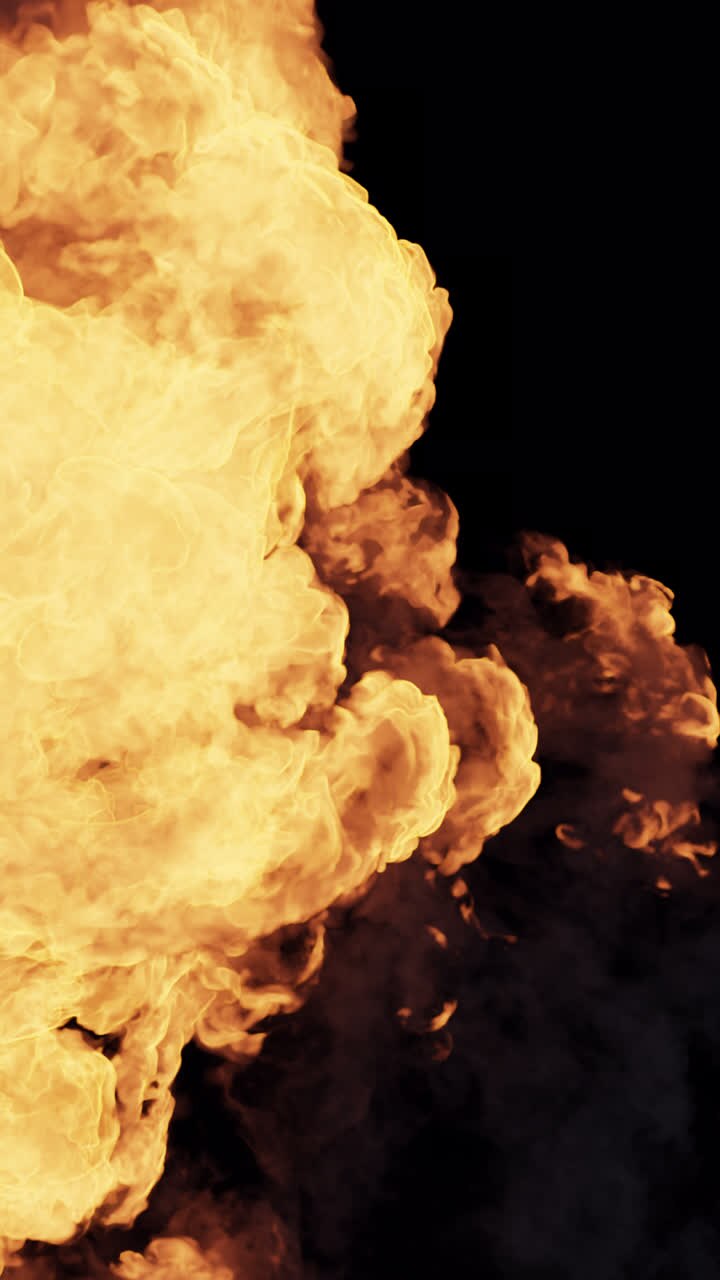 Large Fire Explosion Bursting on Black Background