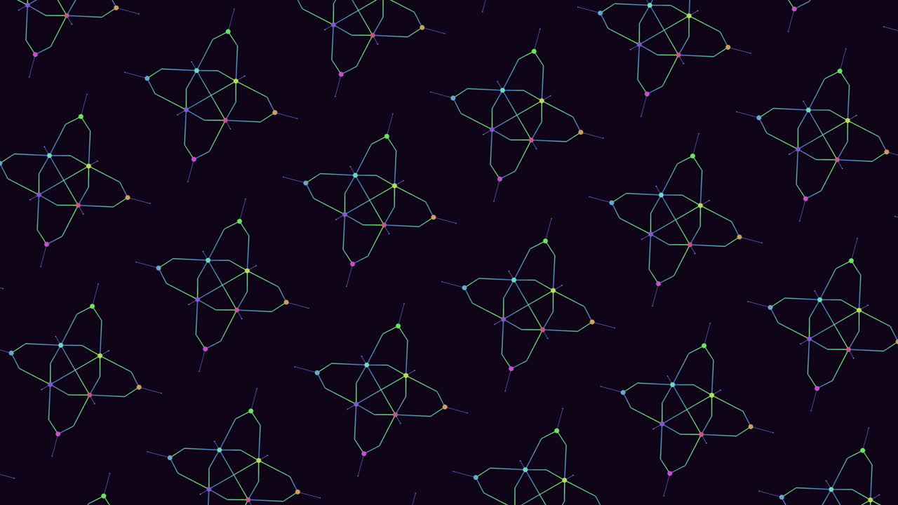역동적인 다채로운 선들이 연결된 원형 패턴으로 빛납니다.