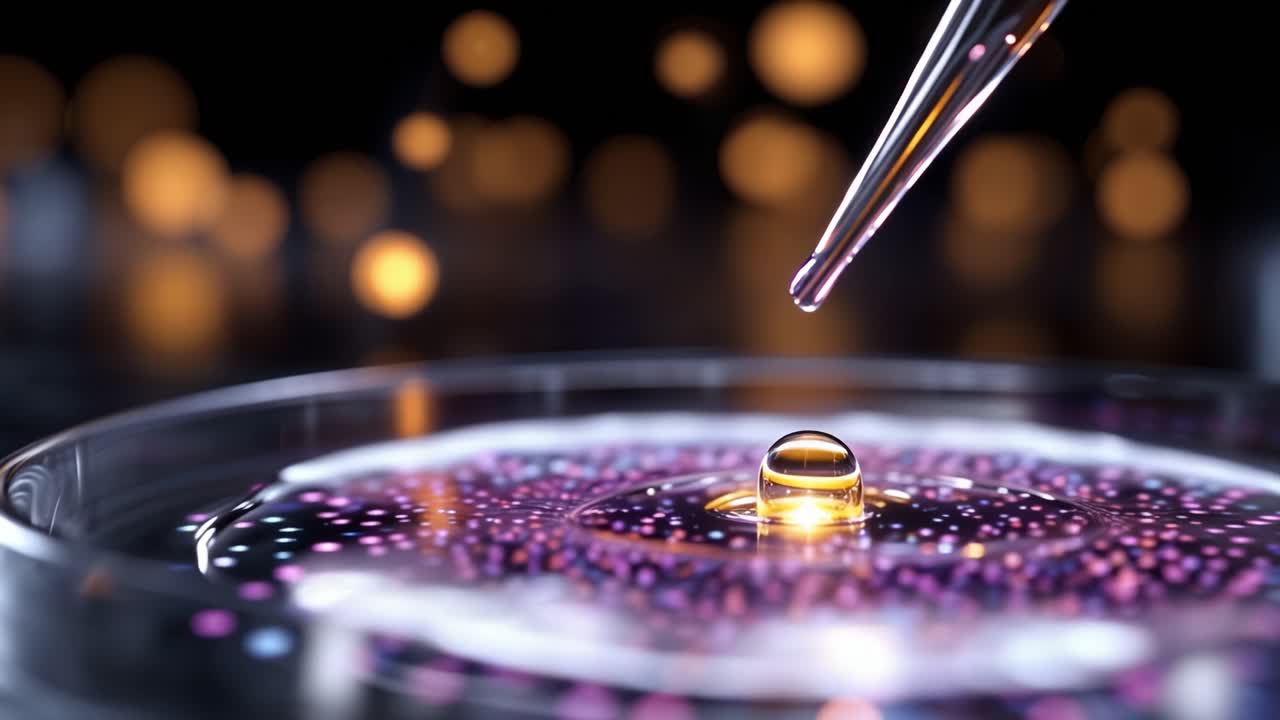 En närgående utforskning av vätskedynamik: En droppe svävande ovanför en livfull yta, som visar unika mönster och experimentella tekniker i rörelse.