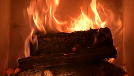 relaxing fireplace at home, fire flame burning wood during cold winter