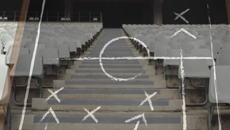 animation of drawing of game plan over empty stadium