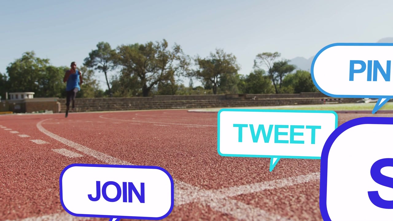 Mentre un giovane corridore si avvicina alla pista, richiami sociali che appaiono e crescono, promuovendo le iscrizioni di marketing