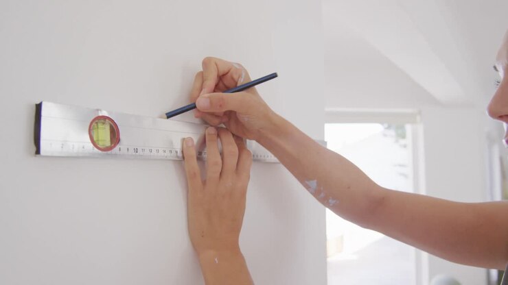 Portrait of a Caucasian woman in quarantine during coronavirus pandemic, doing interior work