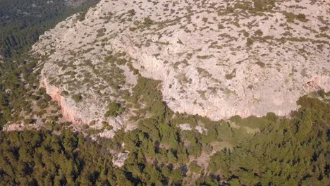 Toma-Aérea-Lateral-De-Acantilados-Rocosos-Dentro-De-Un-Bosque