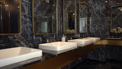 luxury and elegant black marble tile wall public restroom