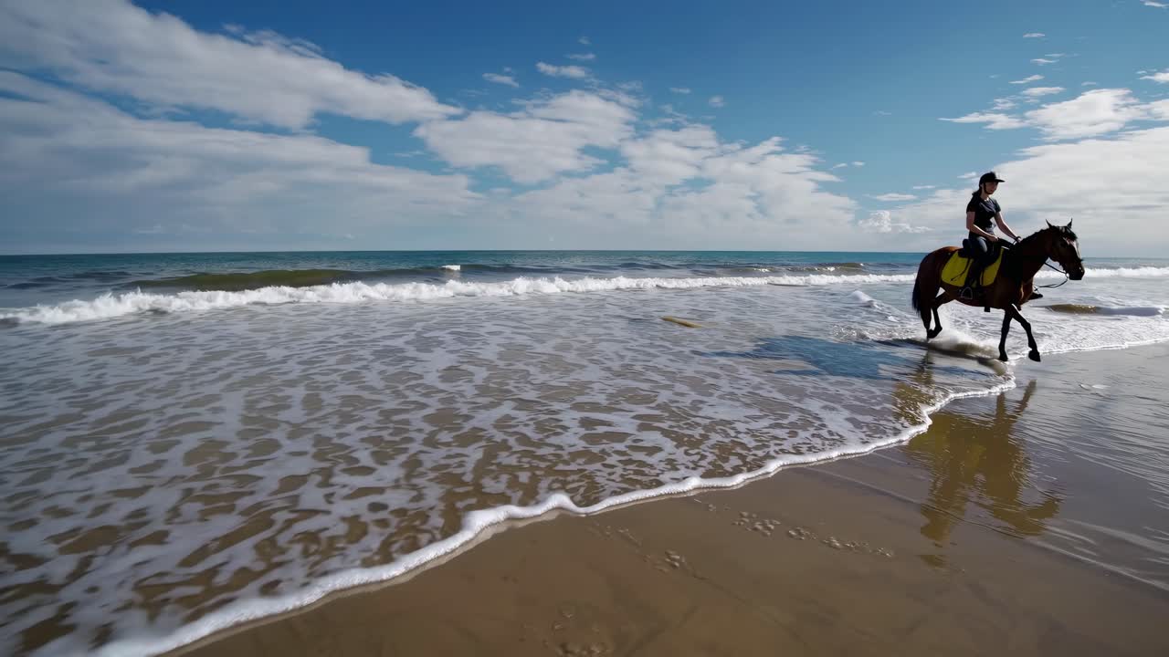 Woman Horseback Riding on Beach