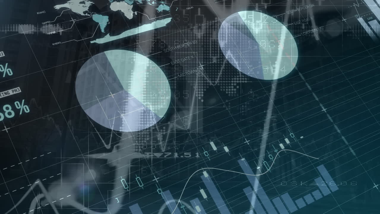 Animation of network of connections over data processing on black background