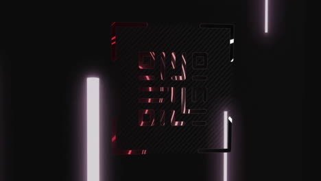 animation of qr code scanning with neon stripes on black background