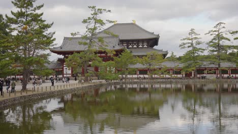 todaiji temple and pond in nara japan, overcast cloudy weather, japan