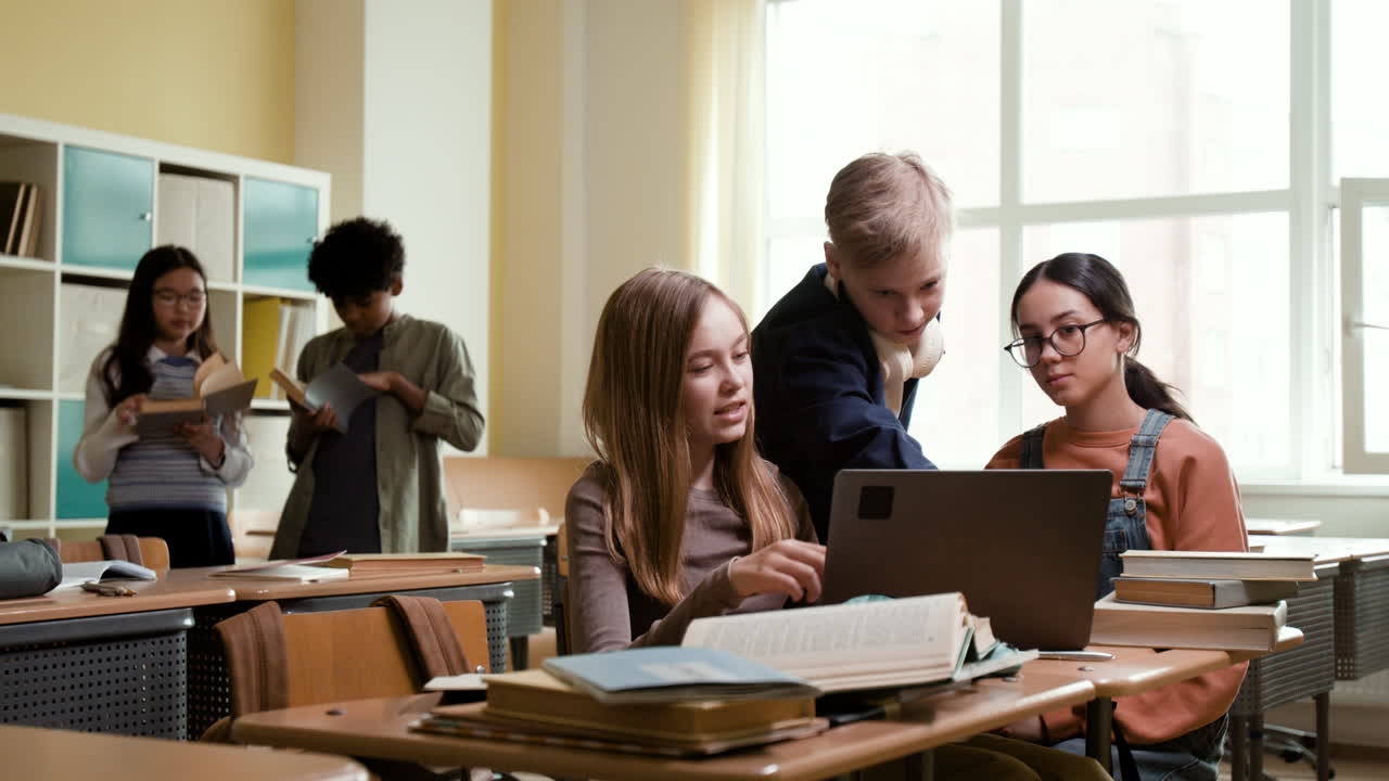 Students studying and collaborating in a classroom