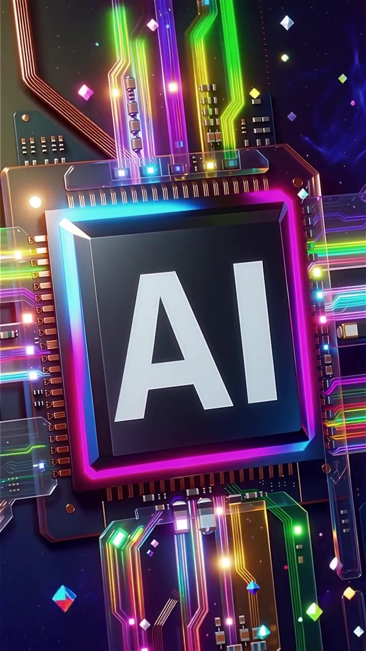 Sfondo tecnologico futuristico con chip AI e scheda madre