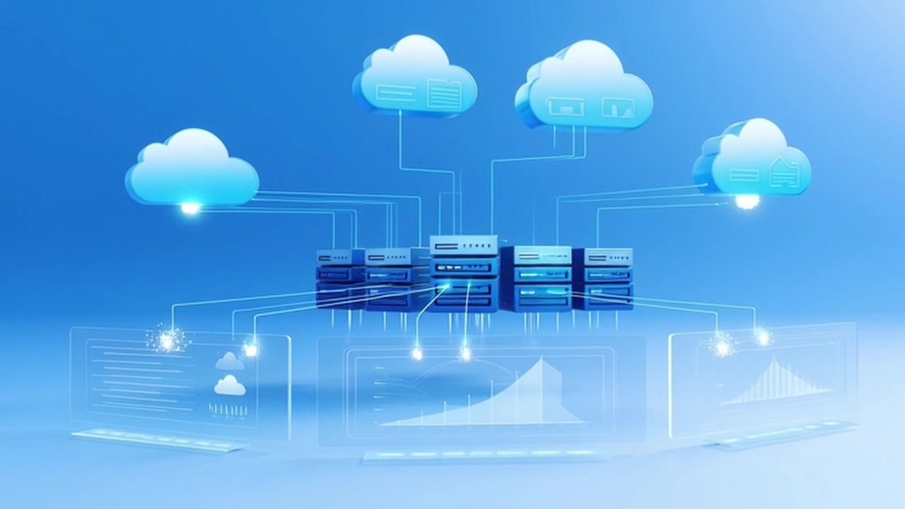 Digital Cloud Computing Network with Server Infrastructure and Data Visualization