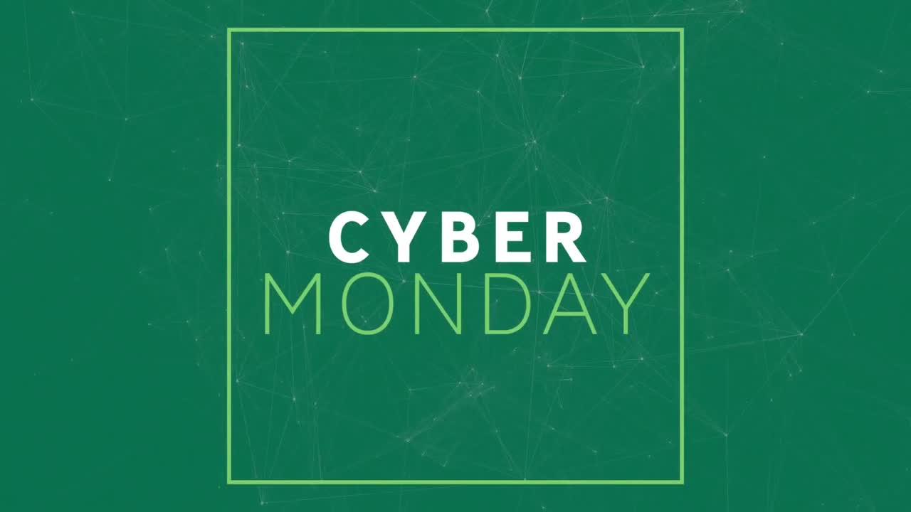 Animation of cyber monday sale text over networks of connections