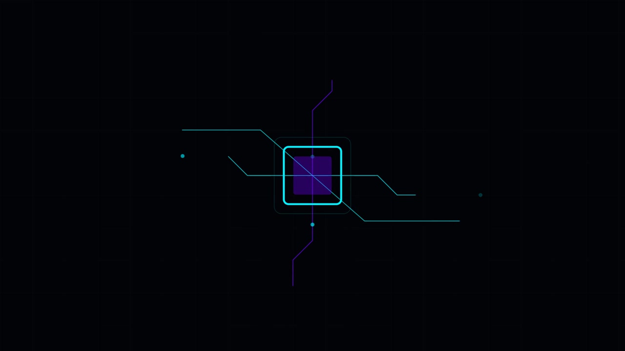 Abstrakt digital processorchip-animation med udvidende kredsløbslinjer