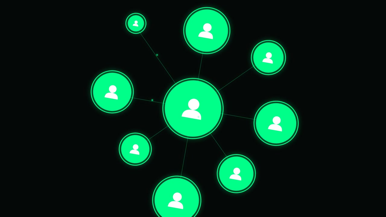 Digital Network Connection Diagram with Glowing Green User Icons