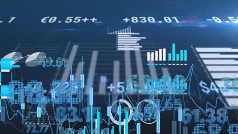 animación del procesamiento de datos financieros con números sobre fondo azul