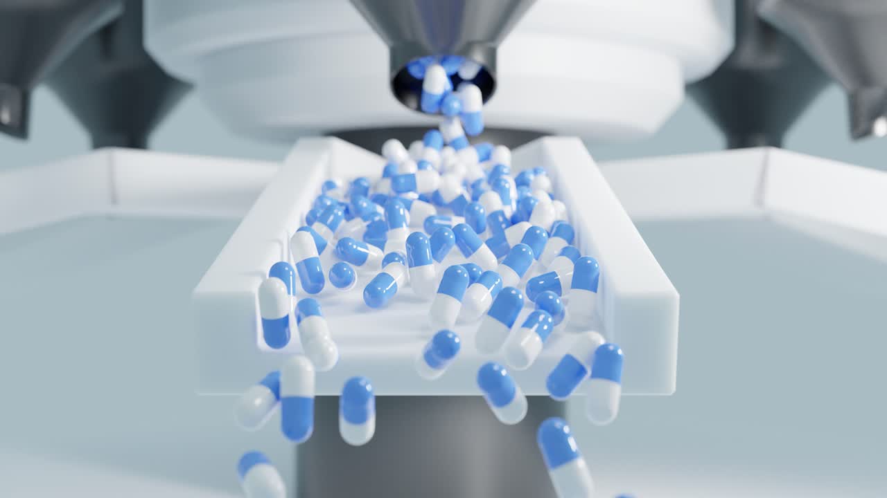 바이러스 및 질병 슬로우 모션을 치료하기 위한 치료법으로 의료 및 약리학 연구실의 과학 의료 장비에 대한 많은 처방약 시험 약 캡슐