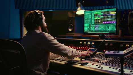 sound producer creates tunes and handling technical equipment