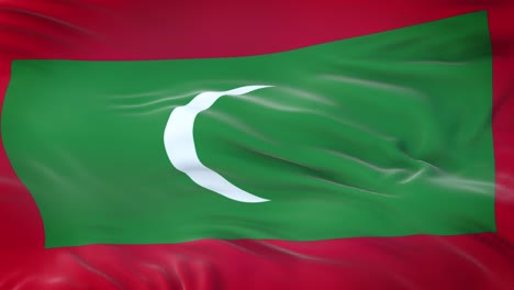 maldives flag waving in the wind with highly detailed fabric texture. seamless loop