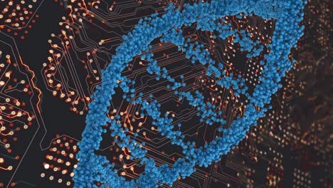 animation of dna and integrated circuit on black background