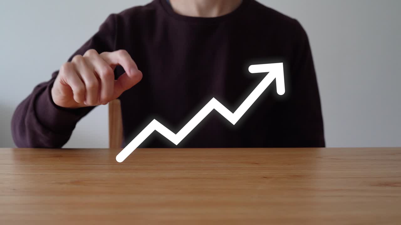 Finger Touch White Graph Line That Shows A Sharp Upward Trend. - closeup shot