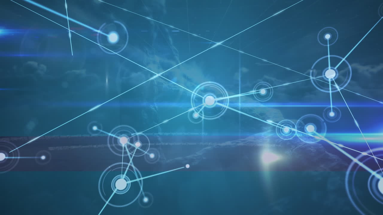 하늘 위의 아이콘으로 연결 네트워크의 애니메이션