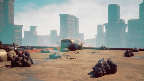 discovering an abandoned futuristic cityscape among rocky terrain