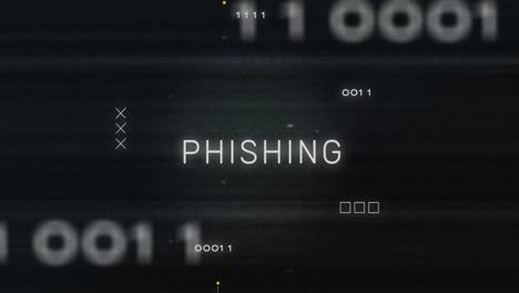 Animation-of-interference-over-phishing-text,-data-processing-and-computer-circuit-board