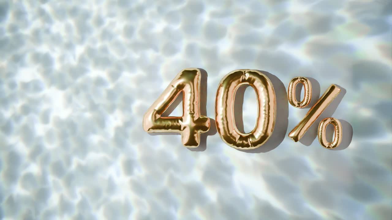 40% dorado flotando por encima de las ondas de agua en fondo blanco