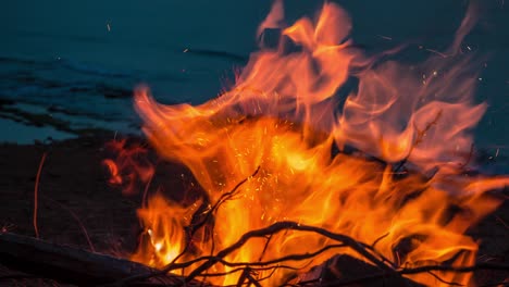 cinemagraph of a campfire at twilight on the beach