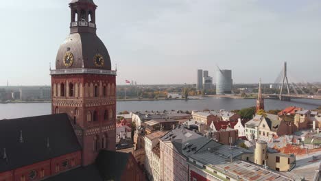 Cathedral-of-Saint-Mary-by-river-in-Riga,-Latvia