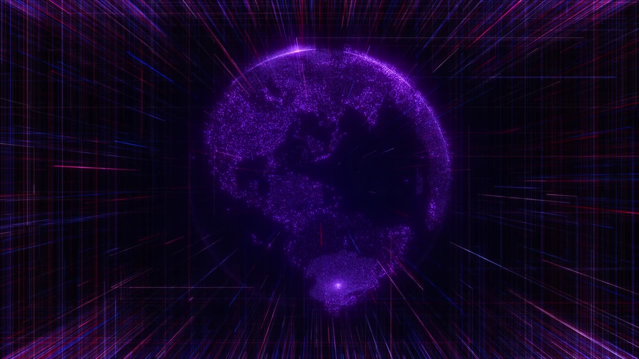 Futuristic Digital Globe Animation with Data Lines and Grid Networks