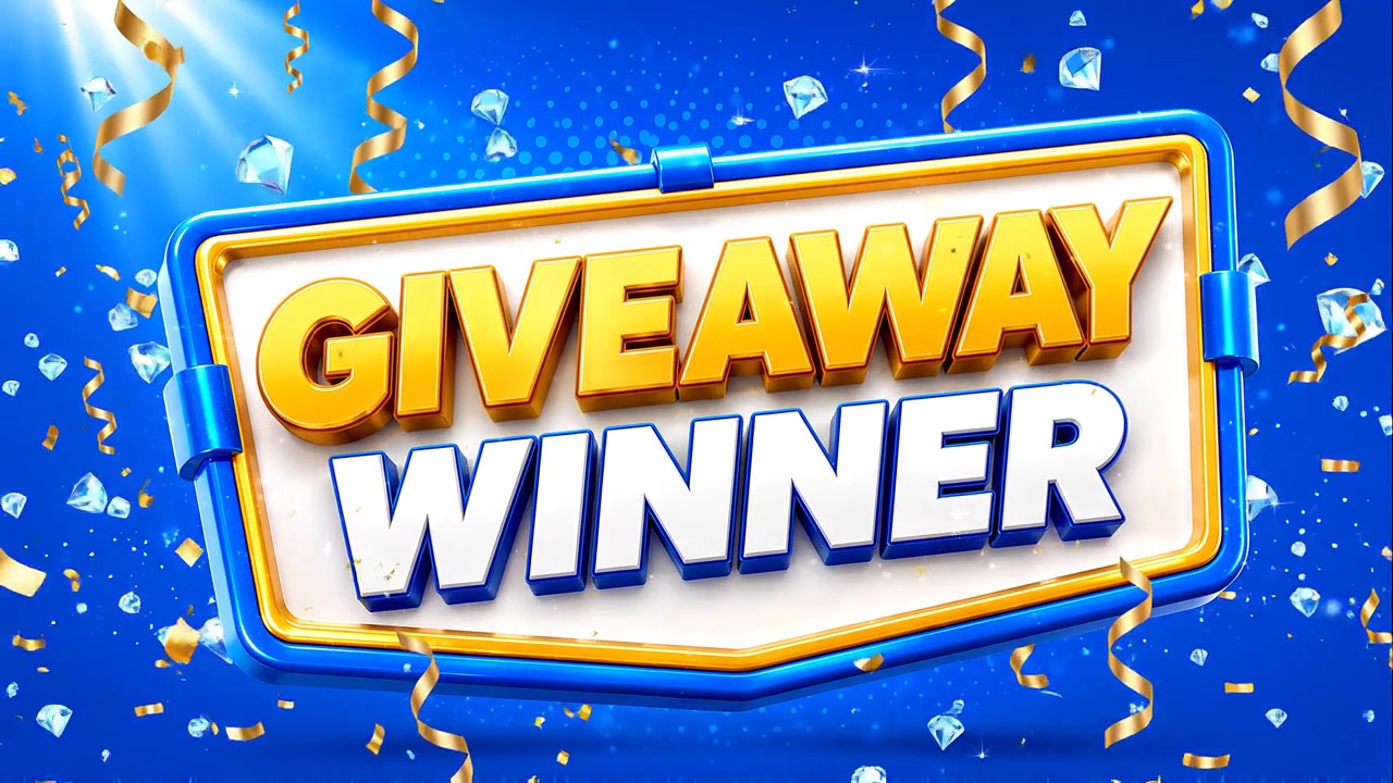 Giveaway Winner Announcement Graphic with Confetti and Diamonds
