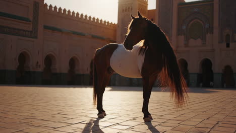 horse in a moroccan palace courtyard