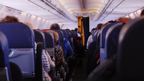 inside the passenger compartment in an airliner