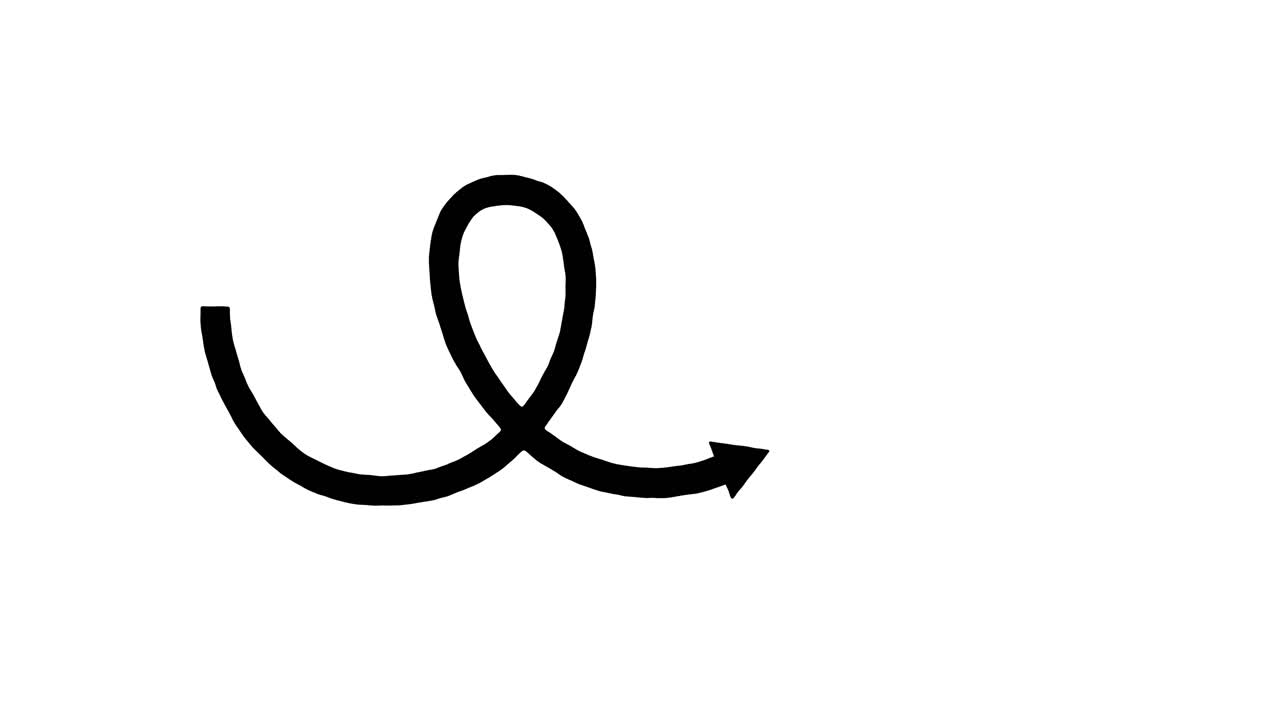 Black arrow smoothly animates a looping spiral path, creating rhythmic, seamless motion on white