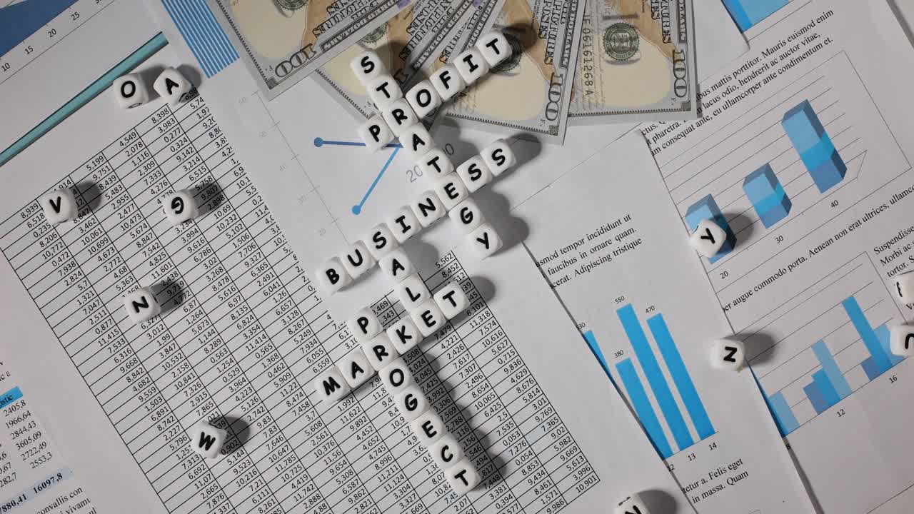 White cubes crossword related to business sphere on paper