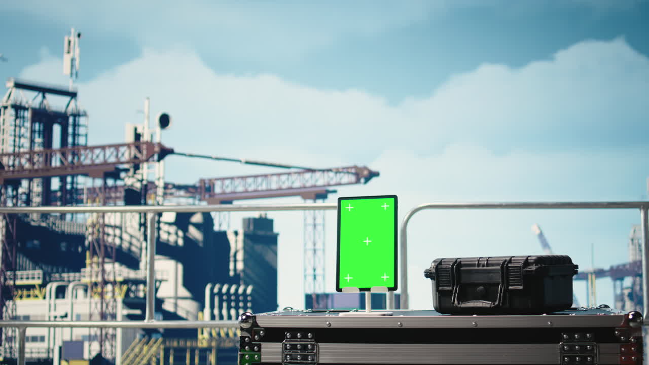 Vertical video Vertical green screen tablet on offshore platform