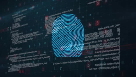 Animation-Des-Fingerabdruck-Sicherheitsscans-über-Der-Verarbeitung-Von-Daten-Auf-Schwarzem-Hintergrund