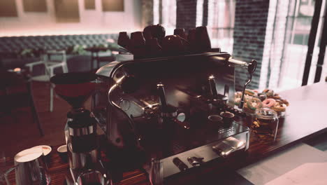 a vintage style coffee shop with a coffee maker on the counter