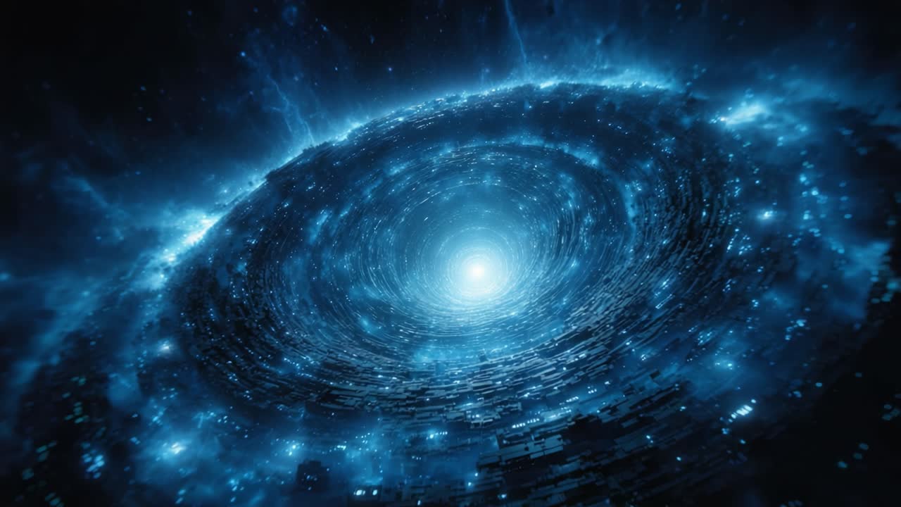 A Captivating Journey Through a Cosmic Vortex: Exploring the Depths of a Mesmerizing Blue Spiral Galaxy Representing the Majesty of the Universe's Infinite Energy