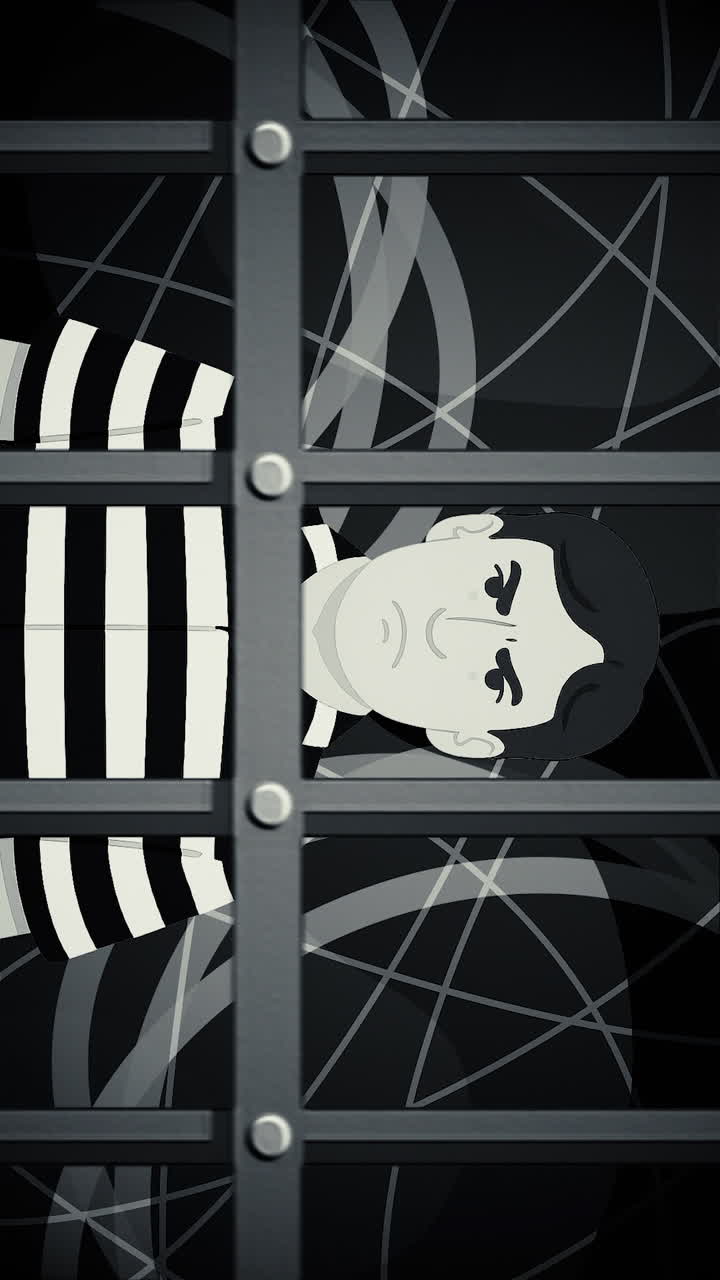 Cartoon Prisoner Behind Bars Illustration