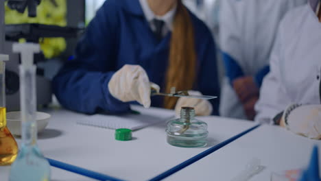 estudiantes de ciencias realizando un experimento