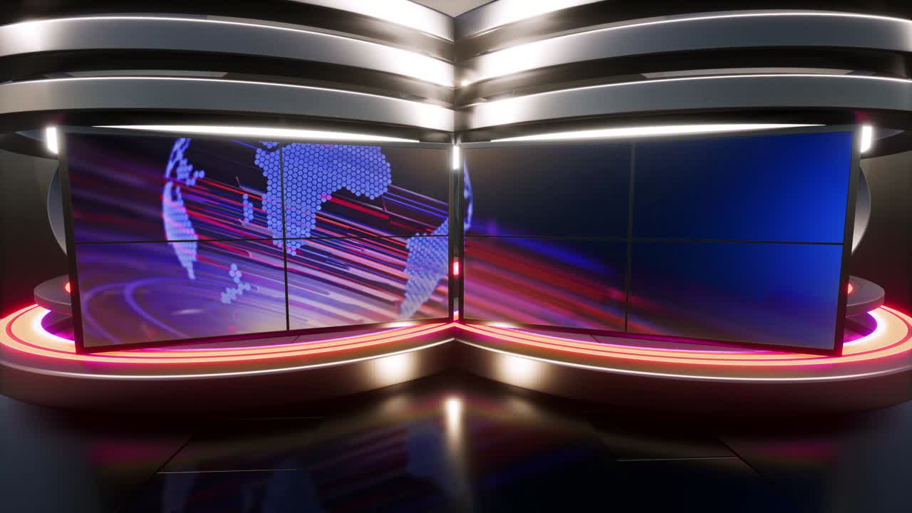 noticias de estudio de televisión virtual en 3d con luces de neón en el bucle de fondo