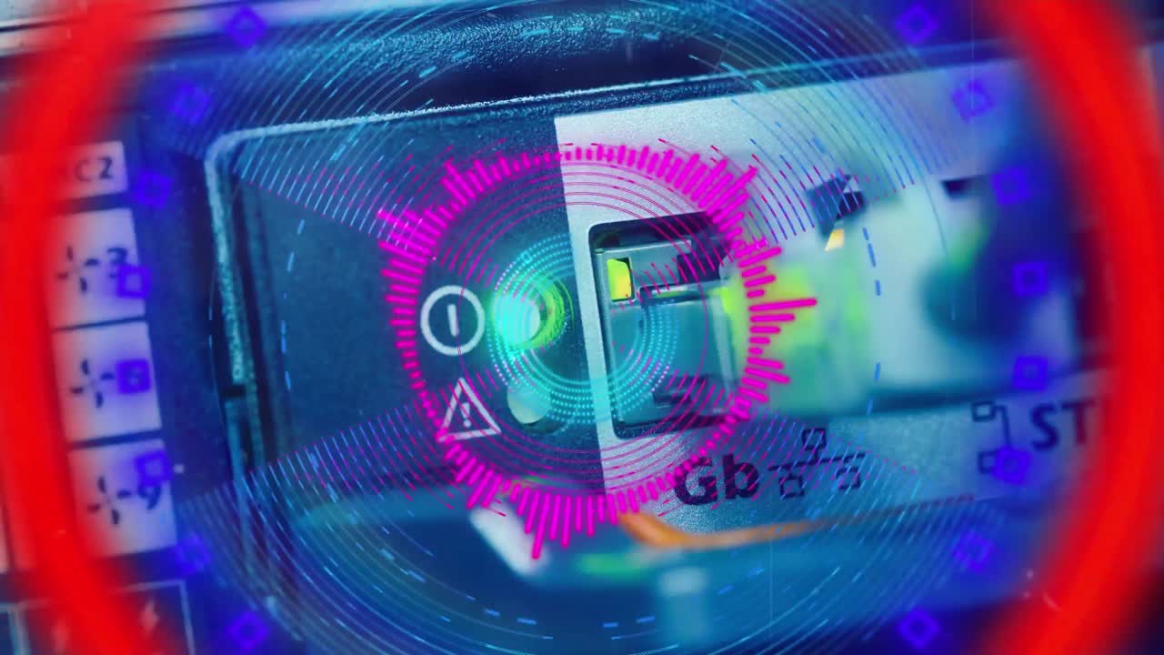 animación de redes de conexiones y procesamiento de datos a través de un servidor informático.