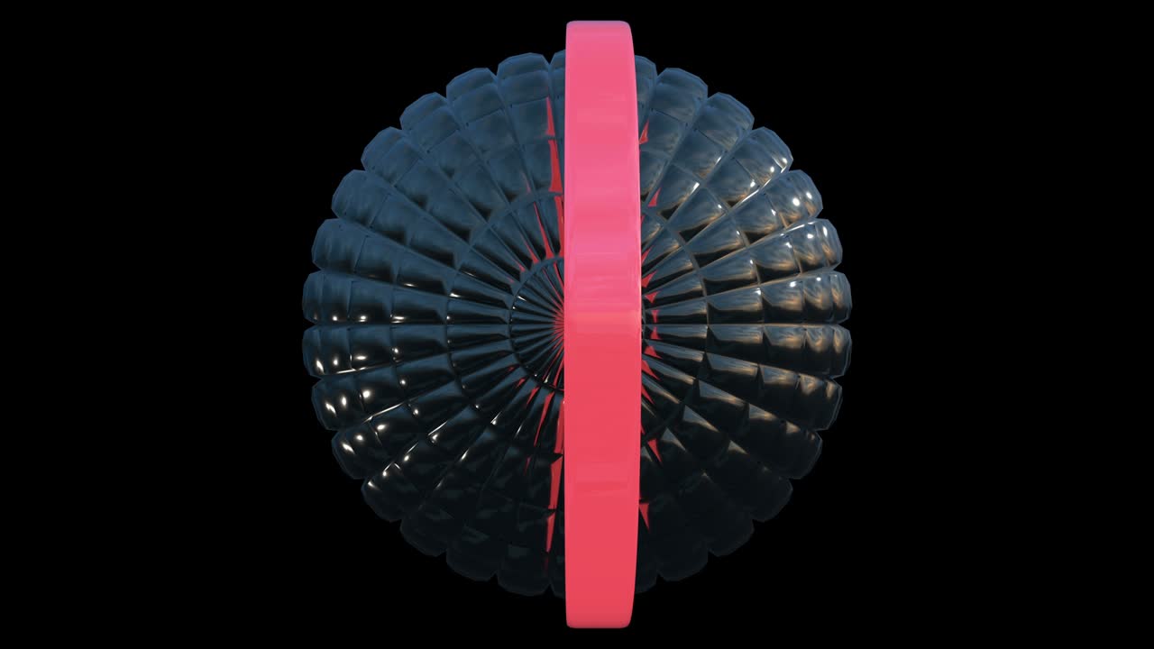 giro de una bola geométrica futurista construida a partir de cuadrados con canal alfa. órbita de neón moviéndose alrededor de la esfera. patrón sin costuras.